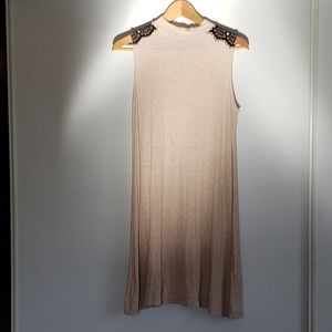 GUESS Mock Neck Pink Beige Black Lace Dress Size L